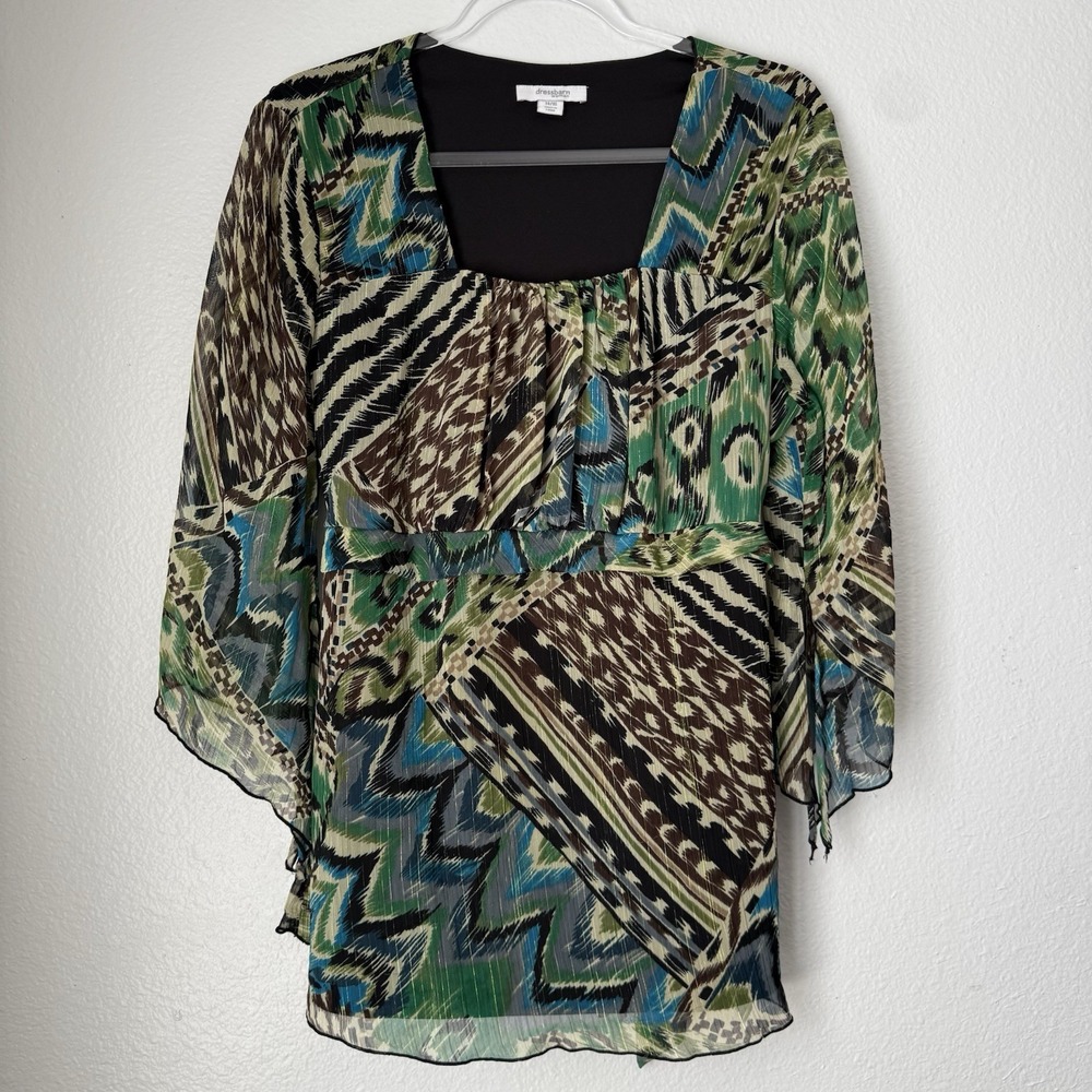 Dressbarn Babydoll Top Women 14/16 Tie Artsy Patchwork Y2K Fairy Core‎ Boho